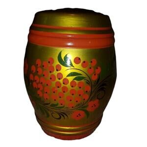 Russian Khokhloma hand painted Wooden Canister EUC